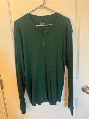 GAP Men's Dark Green Long-Sleeve Thermal Henley